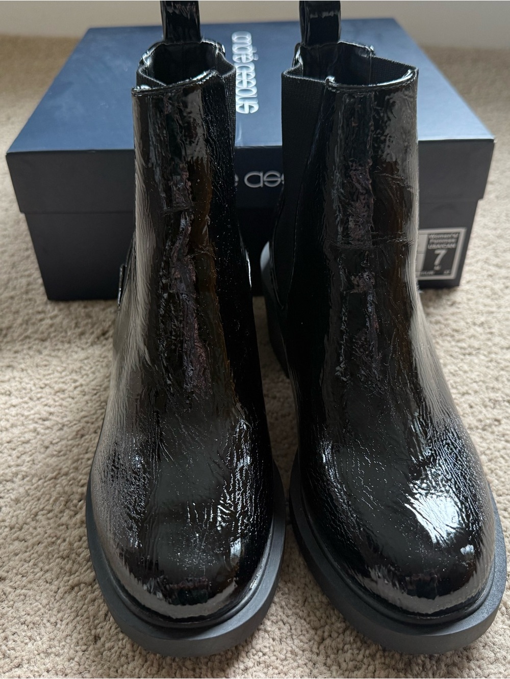 Andre Assous Black Patent Chelsea Booties with Lug Sole